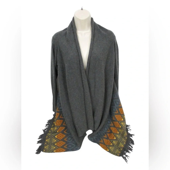 Woolrich Southwestern Cardigan Sweater Wool Blend Shawl Fringe Gray NWT Medium - Picture 1 of 15
